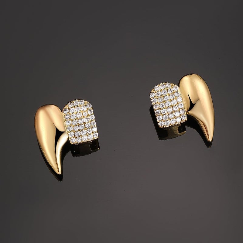 IS4U Gothic Vampire Diamond Grills Teeth Grillz Diamond Grills for Your Teeth 18k Gold Plated Double Tooth Grizz Caps Vampire Bat Fang Iced Out CZ Diamonds Grills Gothic Halloween Cosplay Party Jewelry for Men and Women - Image 4